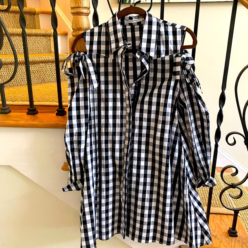 Glamorous 100 Cotton Gingham Shirtdress with Swing and Open Shoulders